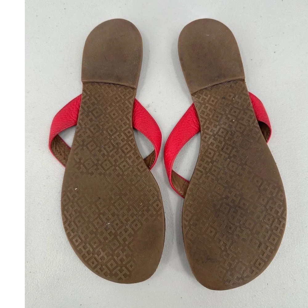 Tory Burch Thora Red Leather Logo Thong Flip Flop Sandals Women's 8M 35055
